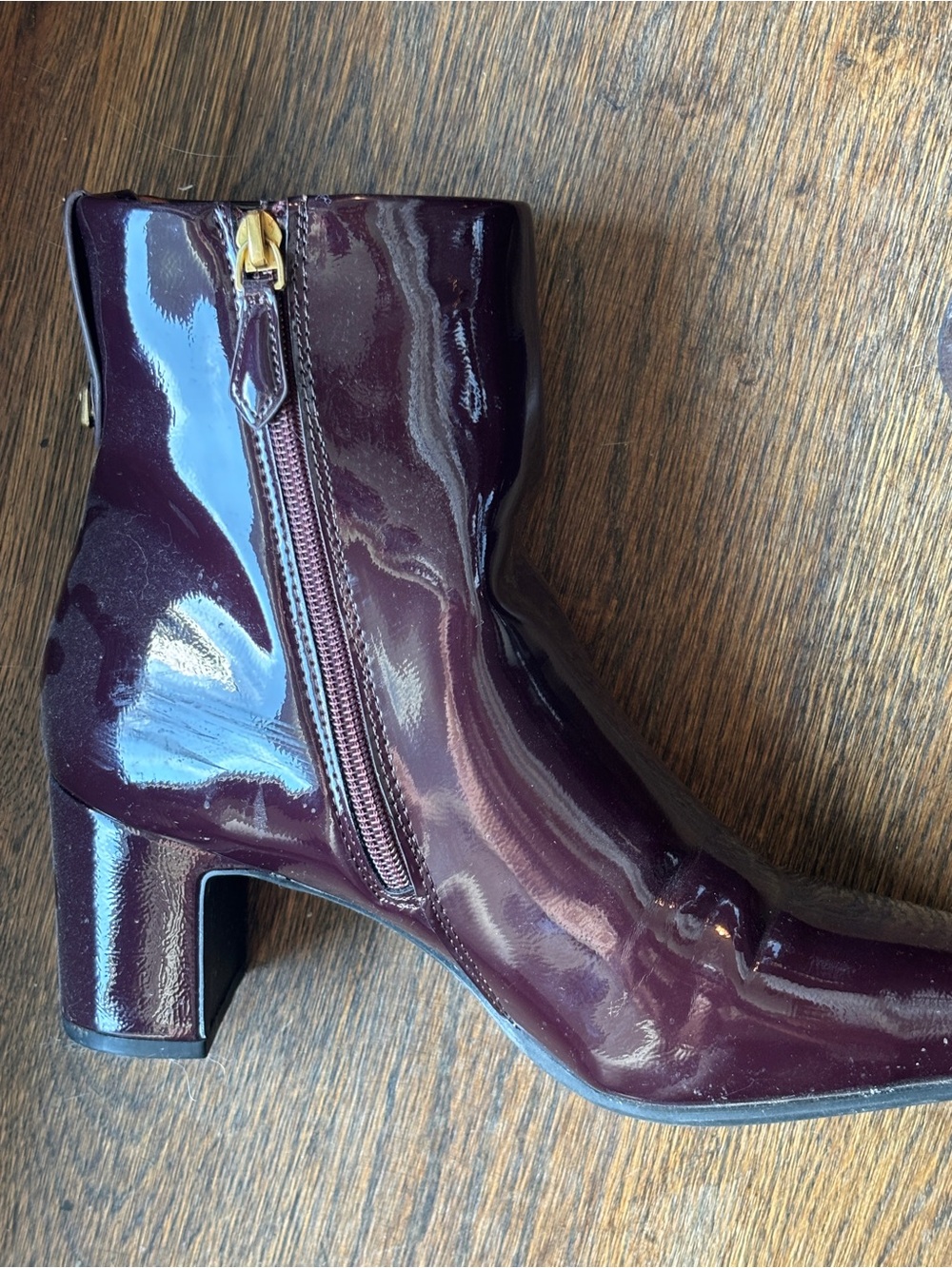 AEROSOLES Women's Glossy Bordeaux Patent Ankle Boots - Picture 5 of 6